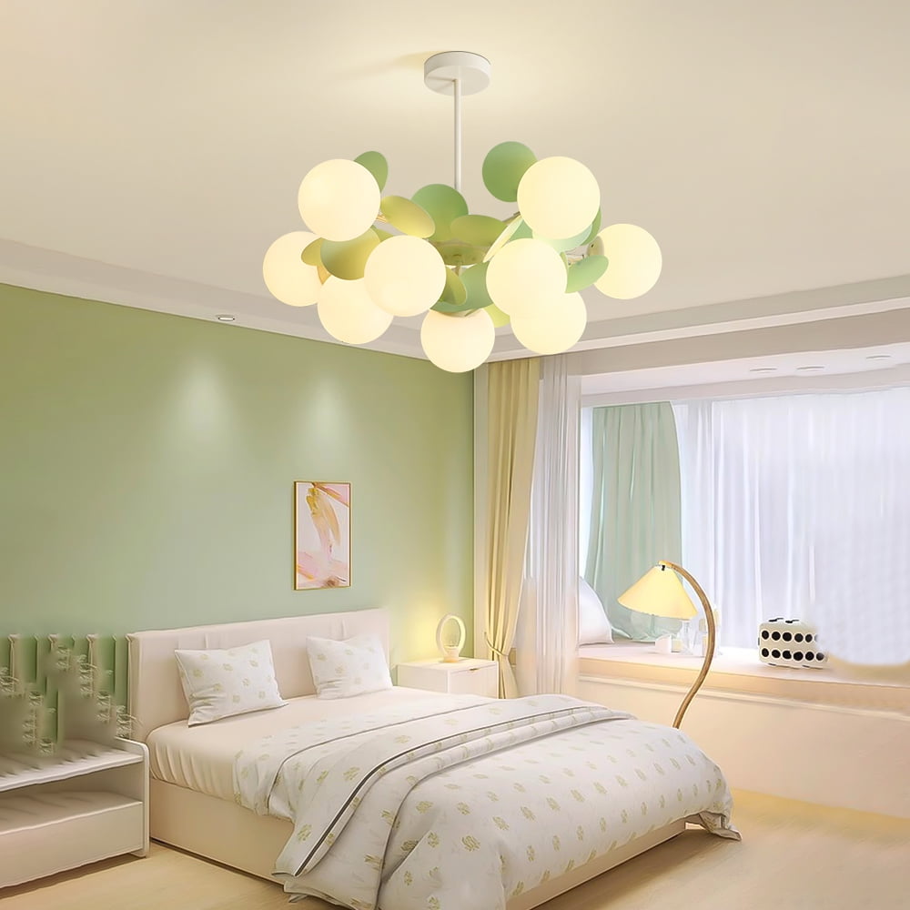 UEEYAC French Cream Style Living Room Glass Pendant Light Modern Green Bubble Chandelier