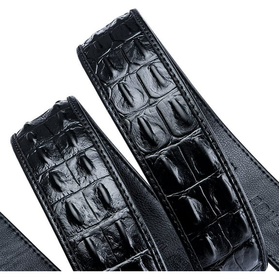 Men's Ratchet Belt with Replaceable Designer Buckle - Crocodile Black