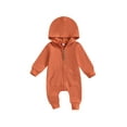 thumbnail image 2 of Newborn Baby Boy Girl Clothes 3M 6M 12M Hooded Jumpsuit Solid Color Zip Up Long Sleeve Hoodie Romper Bodysuit Coverall Outfit, 2 of 10