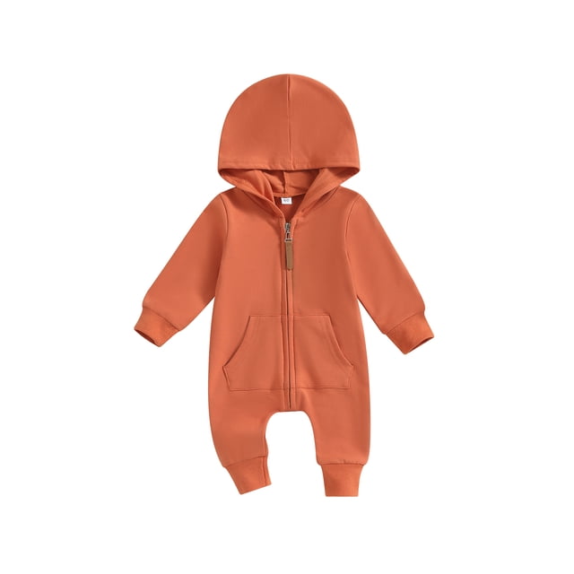 SUNSIOM Baby Boys Girls Fall Jumpsuits Long Sleeve Solid Color Zip Up Hooded Rompers Newborn Outfit