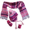 N'Ice Caps Little Girls Sherpa Lined Snowflake Print Hat Scarf Glove Knitted 3 Piece Winter Set - Pink