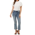 thumbnail image 2 of Blusa casual de manga corta con cuello fruncido para mujer INSPIRE CHIC, espalda con abertura, color blanco, 2 of 5