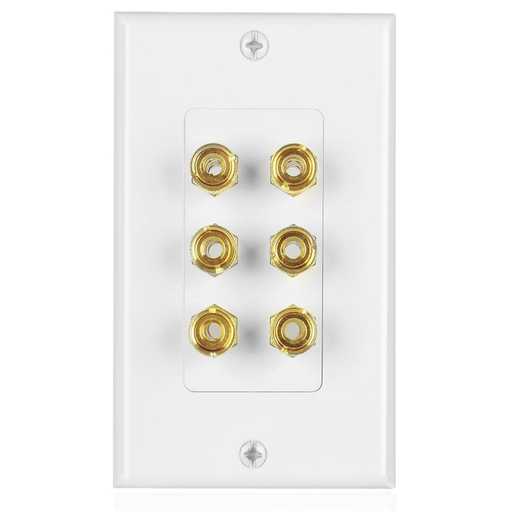 Home Theater Speaker Wall Plate Outlet 3 Speaker Sound Audio Distribution Panel Gold Plated
