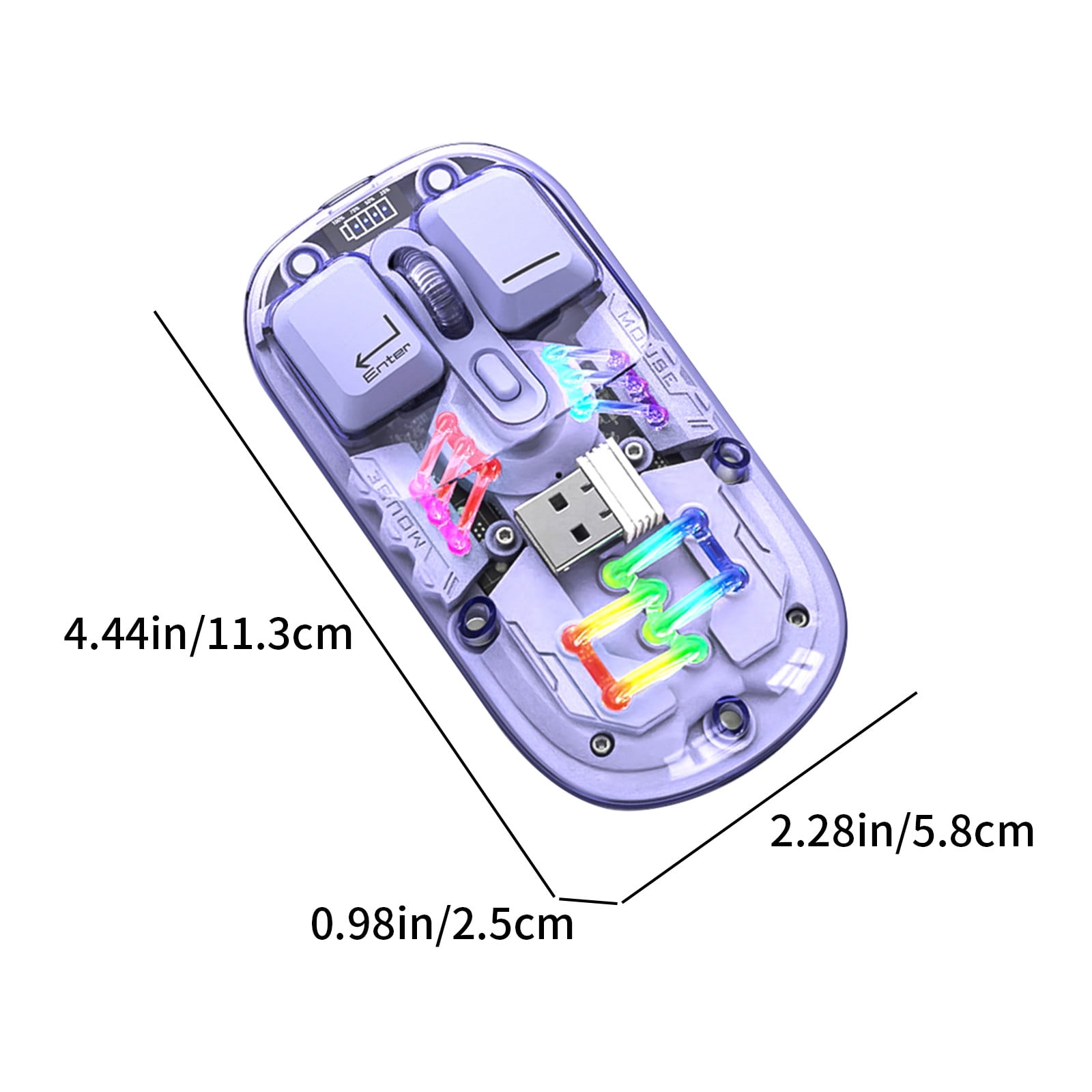 SPOORYYO Transparent Wireless Mouse with Dual 2.4G/Bluetooth 5.0 Connection, RGB Backlight, and Type-C Rechargeable - High-Capacity Battery and Precision Sensor for Office and Gaming