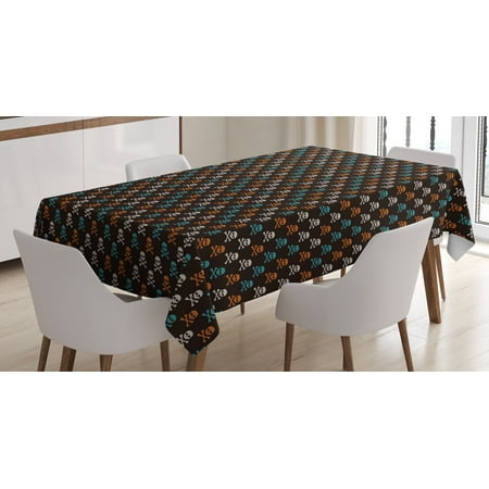 Pirates Tablecloth, Different Colored Graphic Skull Figures with Bones on Black Background Halloween, Rectangular Table Cover for Dining Room Kitchen, 52 X 70 Inches, Multicolor, by Ambesonne