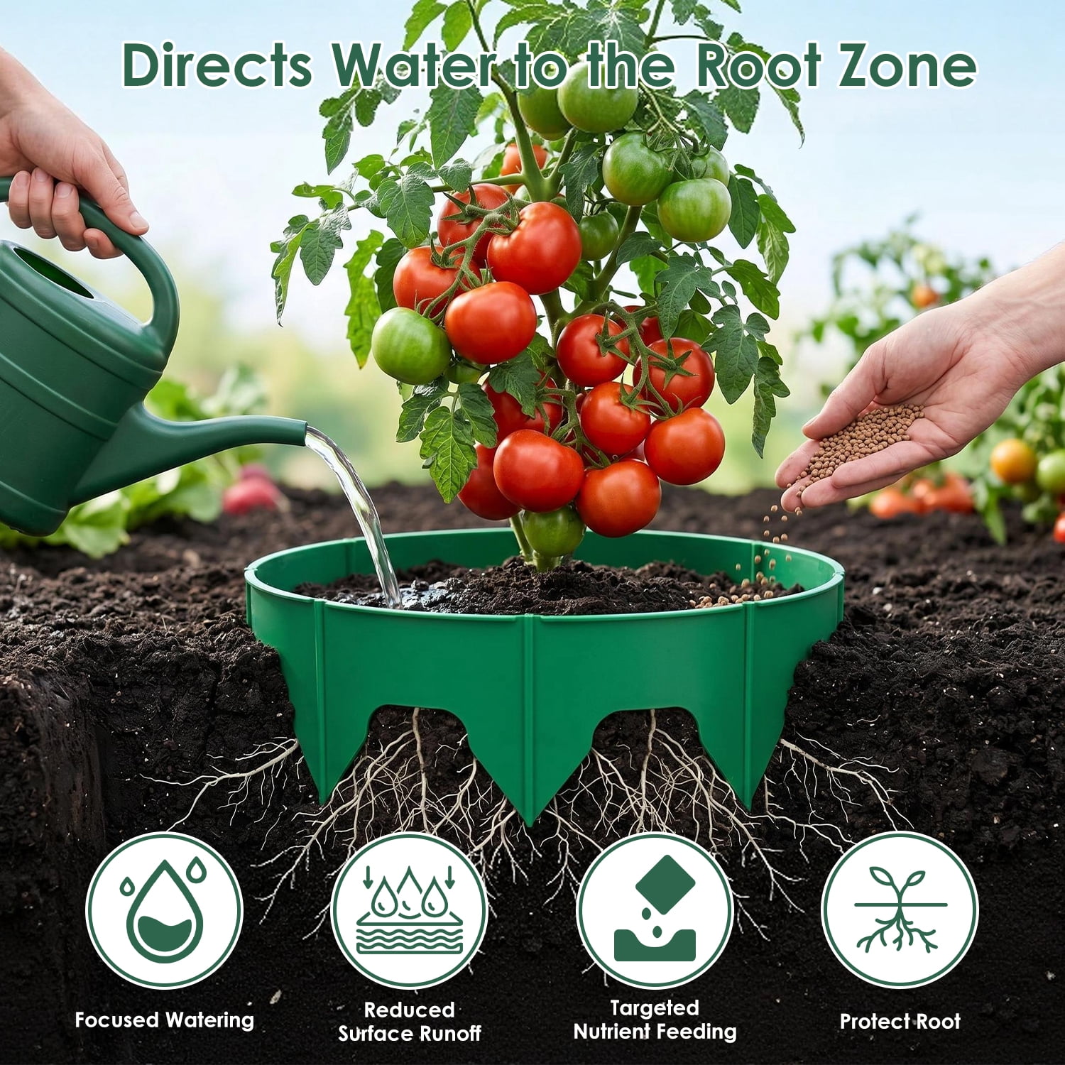 Astoutdoor Adjustable Interlocking Plant Grow Rings, PP Plastic Garden Border with Snap-Together Panels, 7.09 in, Green