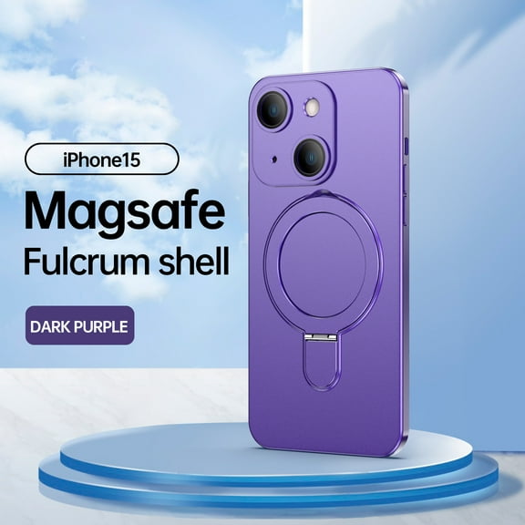 Allytech for iPhone 15 Case with Magnetic Kickstand, Hard PC Back Cover Wireless Charging Support Slim Fit Compatible with Car Mount Shockproof Phone Case for Apple iPhone 15 - Darkpurple