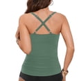 thumbnail image 4 of DHFJKG Tankini Tops For Women Cross-Back Swimsuit V Neck Ruched Solid Color Swimwear Top Versatile Beachwear, 4 of 5