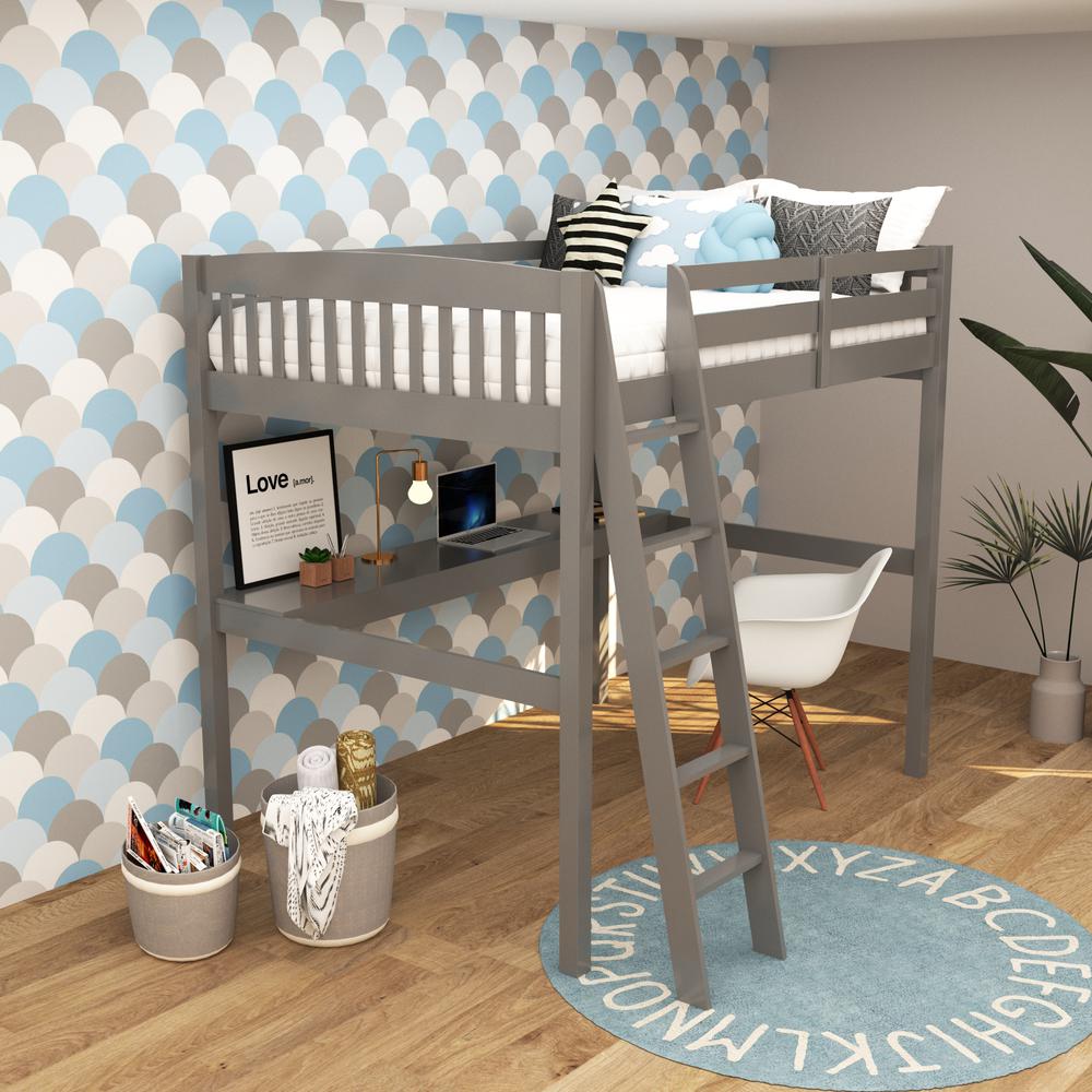HomeRoots 490206 72 x 74.8 x 80 in. Gray Solid Wood Full Size Double Loft Bed with Desk & Storage