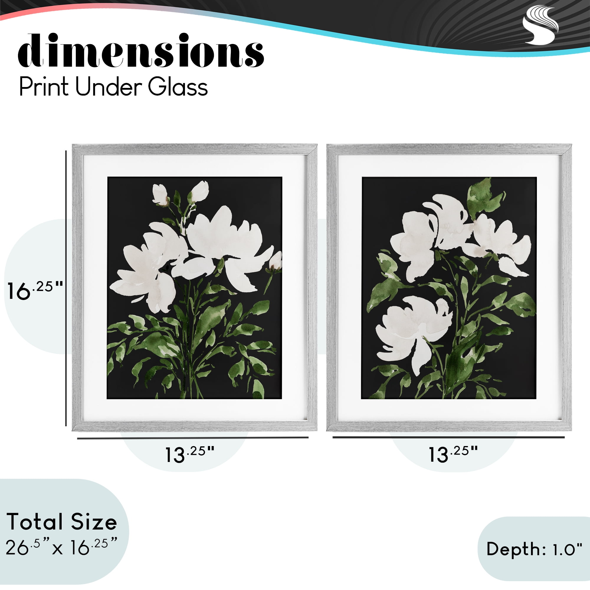 Stupell Industries White On Black Blooms 2 Piece Gray Framed Print Under Glass Set, design by Lucille Price