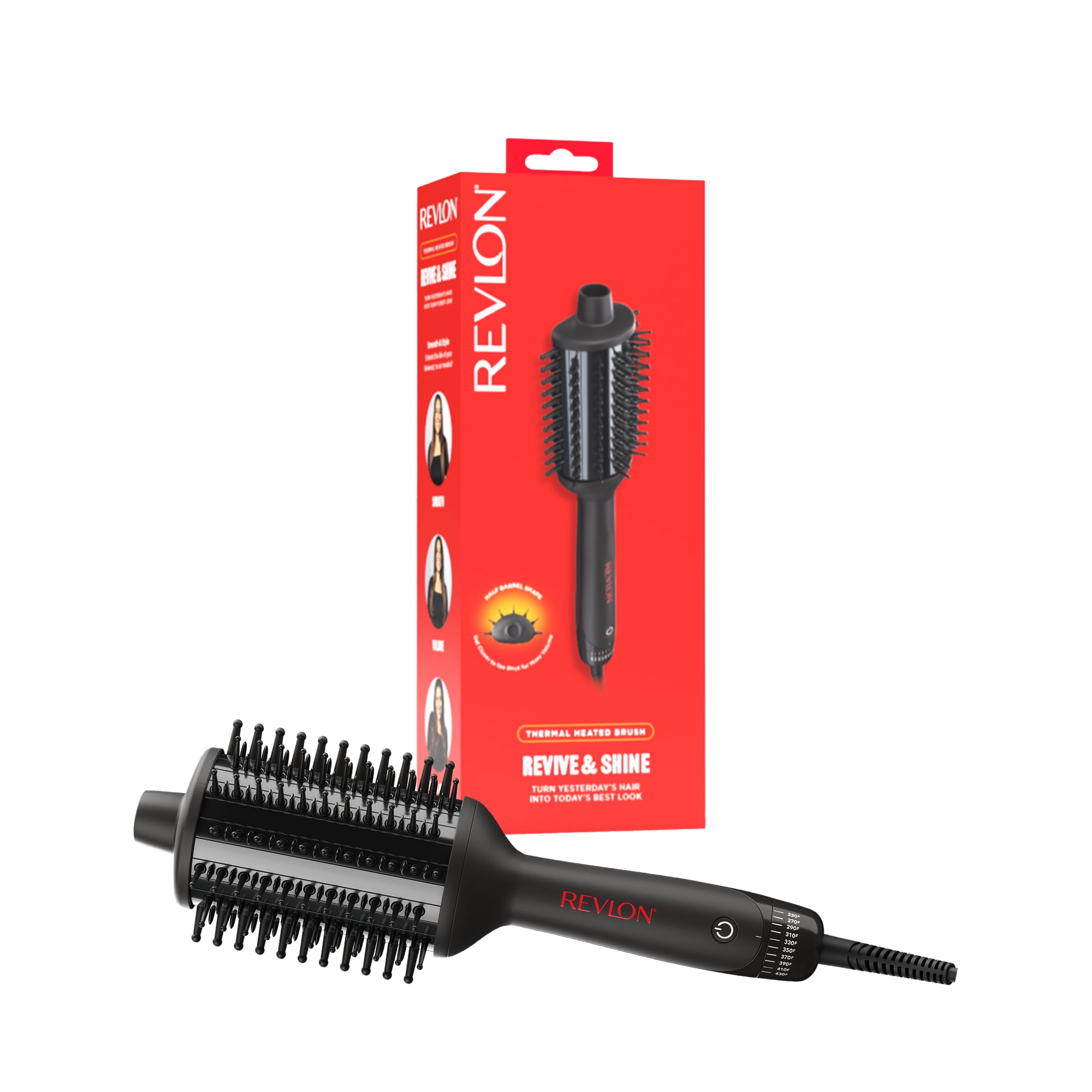 Revlon Revive & Shine Half Barrel Heated Brush to Refresh Hair on Non-Wash Days