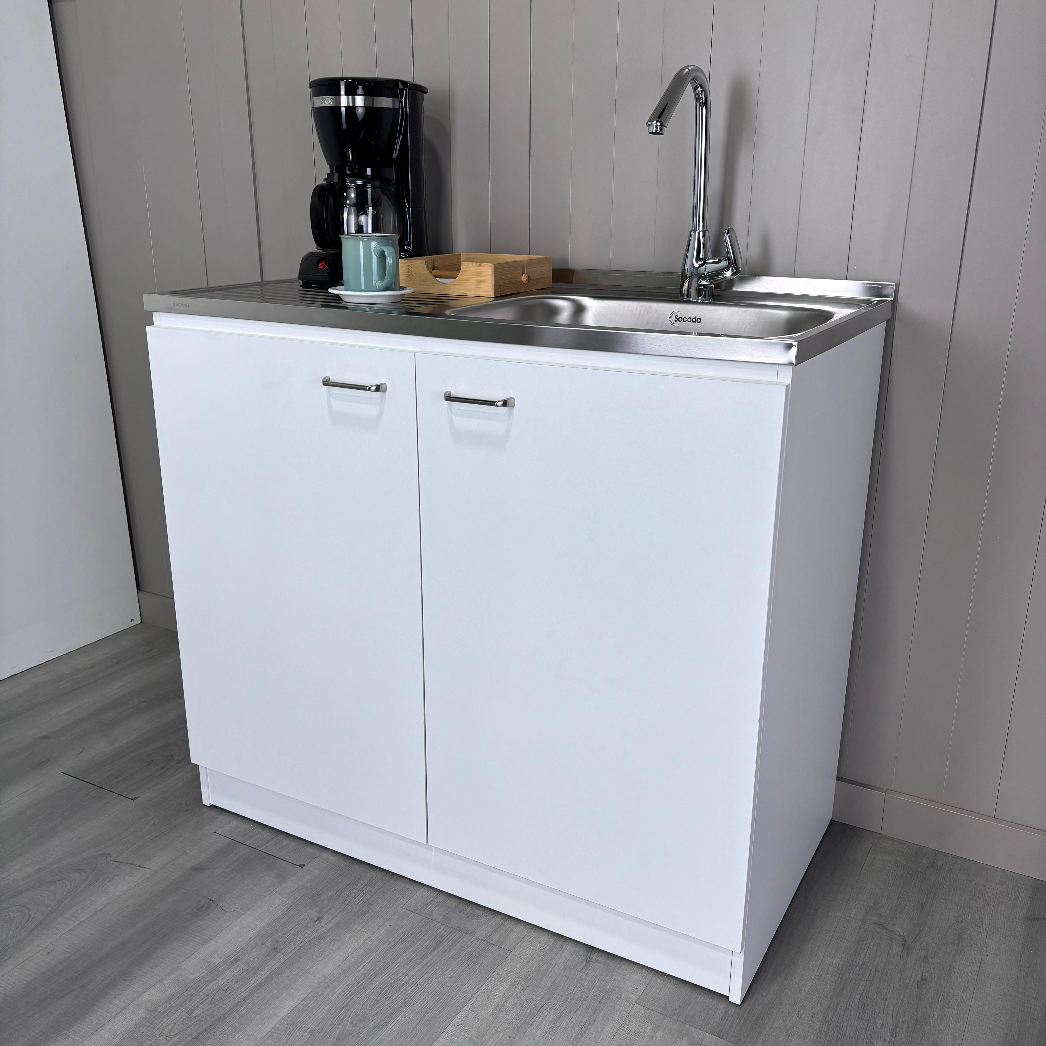 Rainlex Napoles 39" White Utility Sink Cabinet with Stainless Steel Basin, Double Doors & Shelf Storage – Freestanding Cabinet