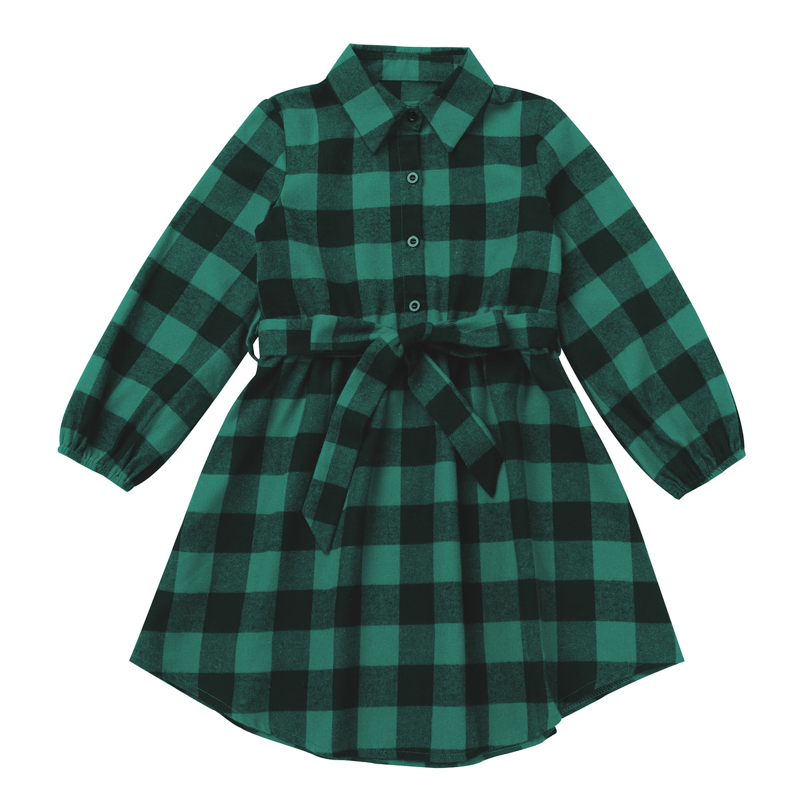 FYMNSI Christmas Matching Family Outfits Mommy and Me Green Plaid Dresses Father Son Button Down Shirts Xmas Photoshoot Set (Girl 8-9T)