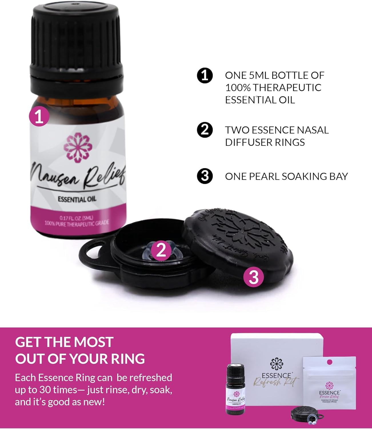 Essence Refresh Kit – Nausea Relief Essential Oil Blend – Black Aromatherapy Pod