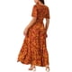 thumbnail image 3 of Vestido Maxi de Mujer Inspire Chic con Escote en V, Mangas de Volante, Capa de Volantes, Casual, Largo, Rojo Ladrillo L, 3 of 5