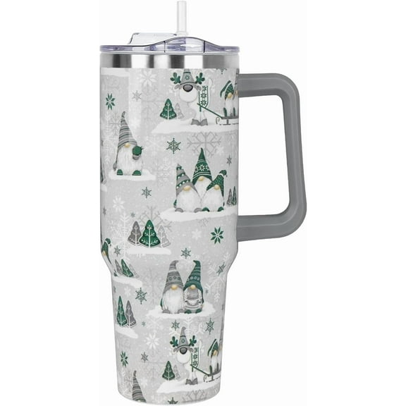 Christmas Gifts 40 oz Tumbler with Handle and Straw Lid,Cute Gifts for Women Winter Gnome Vacuum Insulated Leak Proof Tumbler,Holiday Accessories Stainless Steel Coffee Cup Mug (Green)