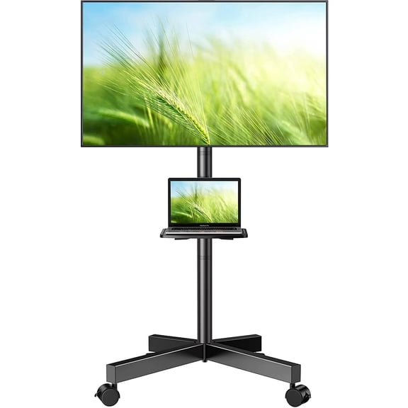 PERLESMITH Modern Rolling TV Stand with Wheels, Mobile TV Stand Cart for 23-60" TVs, Max 400x400mm Holds up to 88Lbs, Black