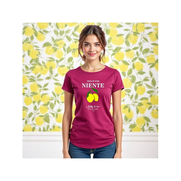 Playera Blusa De LimonesDolce Far Niente – Disfruta el Placer de No Hacer Nada con Estilo Color Rosa Dorado Talla Mediana Marca Emil SaEs