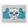 thumbnail image 1 of Skull Bath Mat, Skeleton Head with Oriental Paisley Details Roses Leaves Ethnic Design, Non-Slip Plush Mat Bathroom Kitchen Laundry Room Decor, 29.5 X 17.5 Inches, Teal Fern Green and White, Ambesonne, 1 of 2