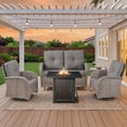thumbnail image 2 of PARKWELL Patio Furniture Set with Propane Fire Pit Table, 5-Piece Outdoor Sectional Conversation Set, Gray PE Rattan Patio Loveseat Glider with Swivel Chairs for Patio Backyard Porch Deck, Gray, 2 of 15