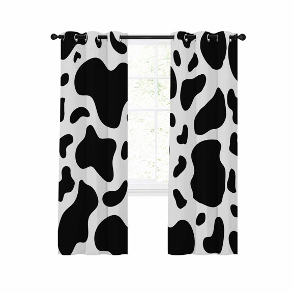 Black and White Blackout Curtains 54 Inches Long for Bedroom, Farmhouse Cow Black White Thermal Insulated Room Darkening Black Out Window Curtain Panels Grommet Drapes for Living Room