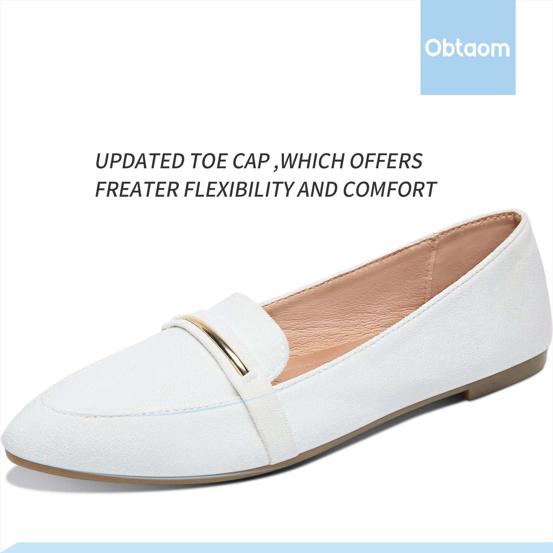 Obtaom Women’s Stylish Pointy Toe Loafer Flat ,Comfortable Faux Suede Ballet Flat, Elegant Work Penny Shoes ,Cute Pointed Toe Dress Shoes for Ladies (White,US7)
