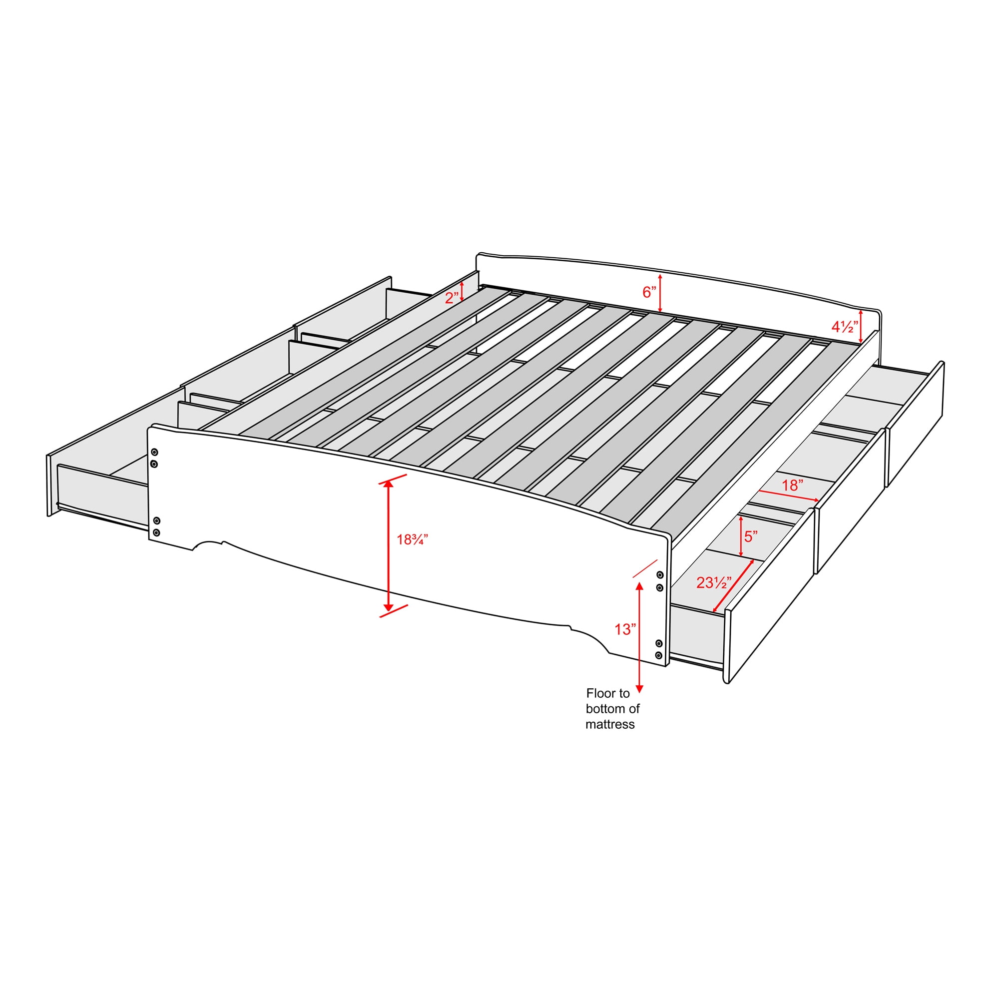 Prepac Queen Mate's Platform Storage Bed with 6 Drawers, White