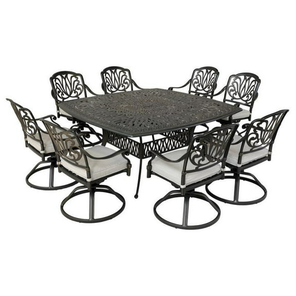 Square 8 - Person 64" Long Aluminum Dining Set with Cushions