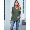 thumbnail image 5 of Womens Long Sleeve Shirts V-Neck Tops Business Casual Blouses Tee Trendy 2025 Fall Fashion Outfits Clothes  Green L, 5 of 8