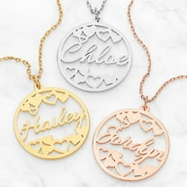 Personalized Planet Cutout Name and Hearts Disc Necklace ,Women's
