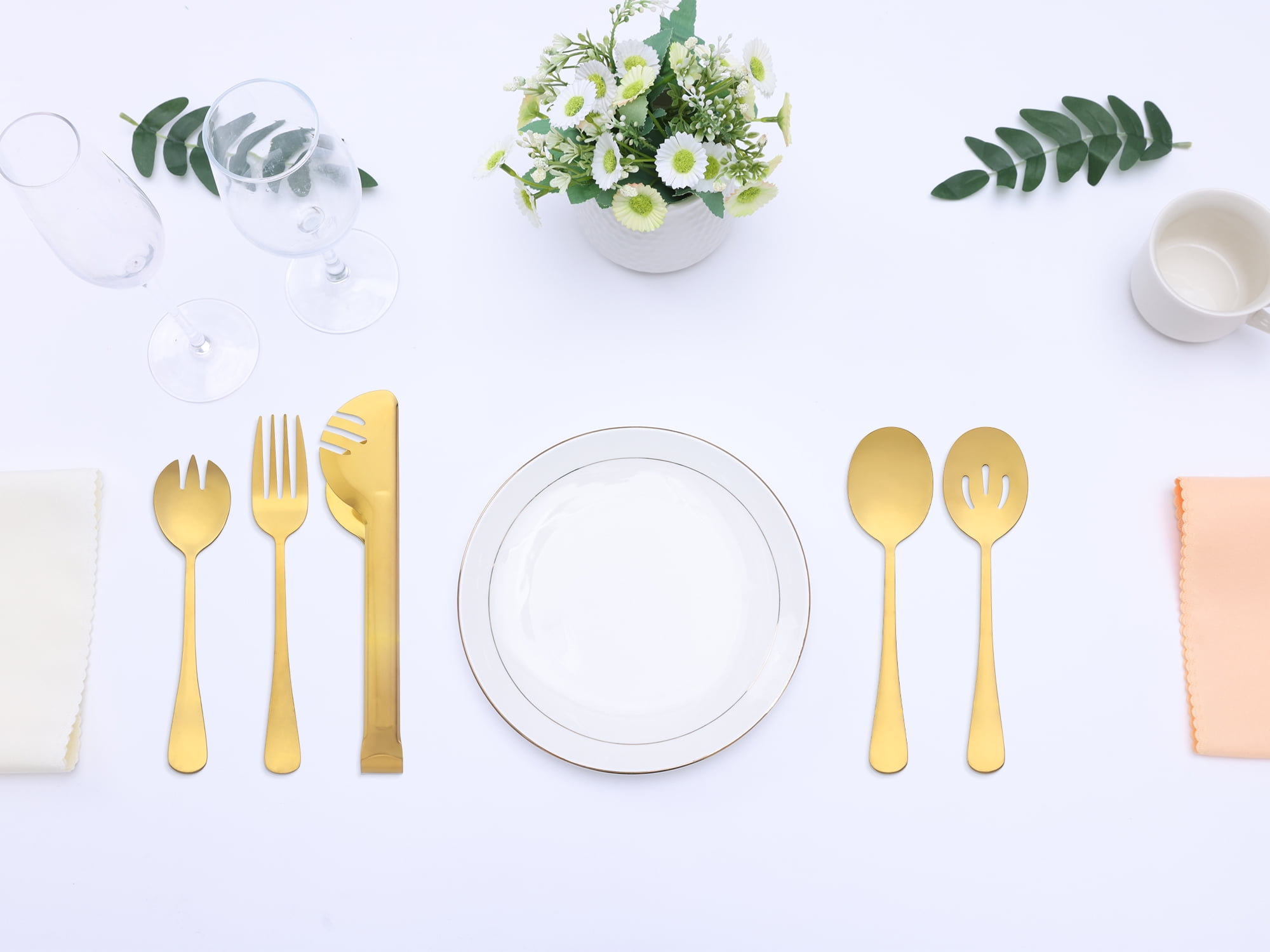Unique Bargains Stainless Steel Flatware Cutlery Set for Kitchen Gold 10 Pcs