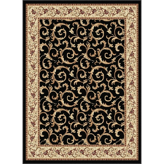 Tayse Elegance Area Rug 5403 Transitional Black Scrolls Vines 5' x 7' Rectangle