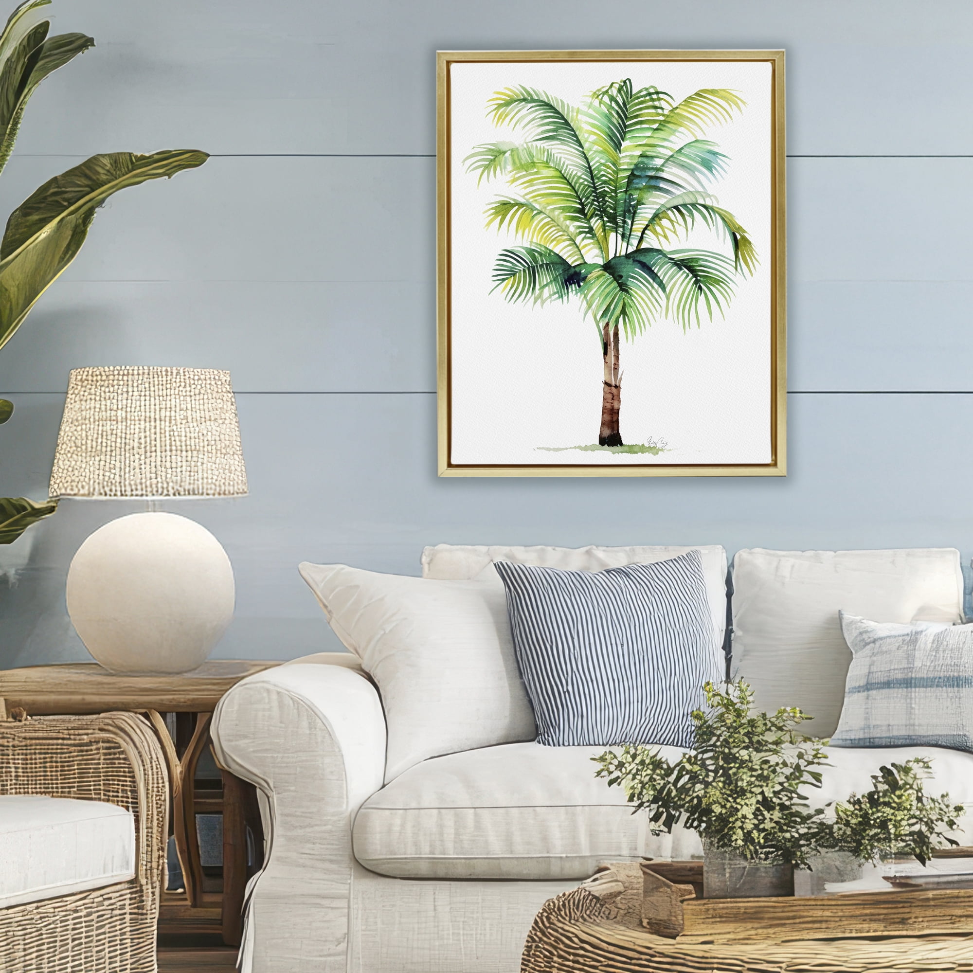 Stupell Industries Breezy Fronds Palm Gold Framed Floater Canvas Wall Art, design by Shelly Craig