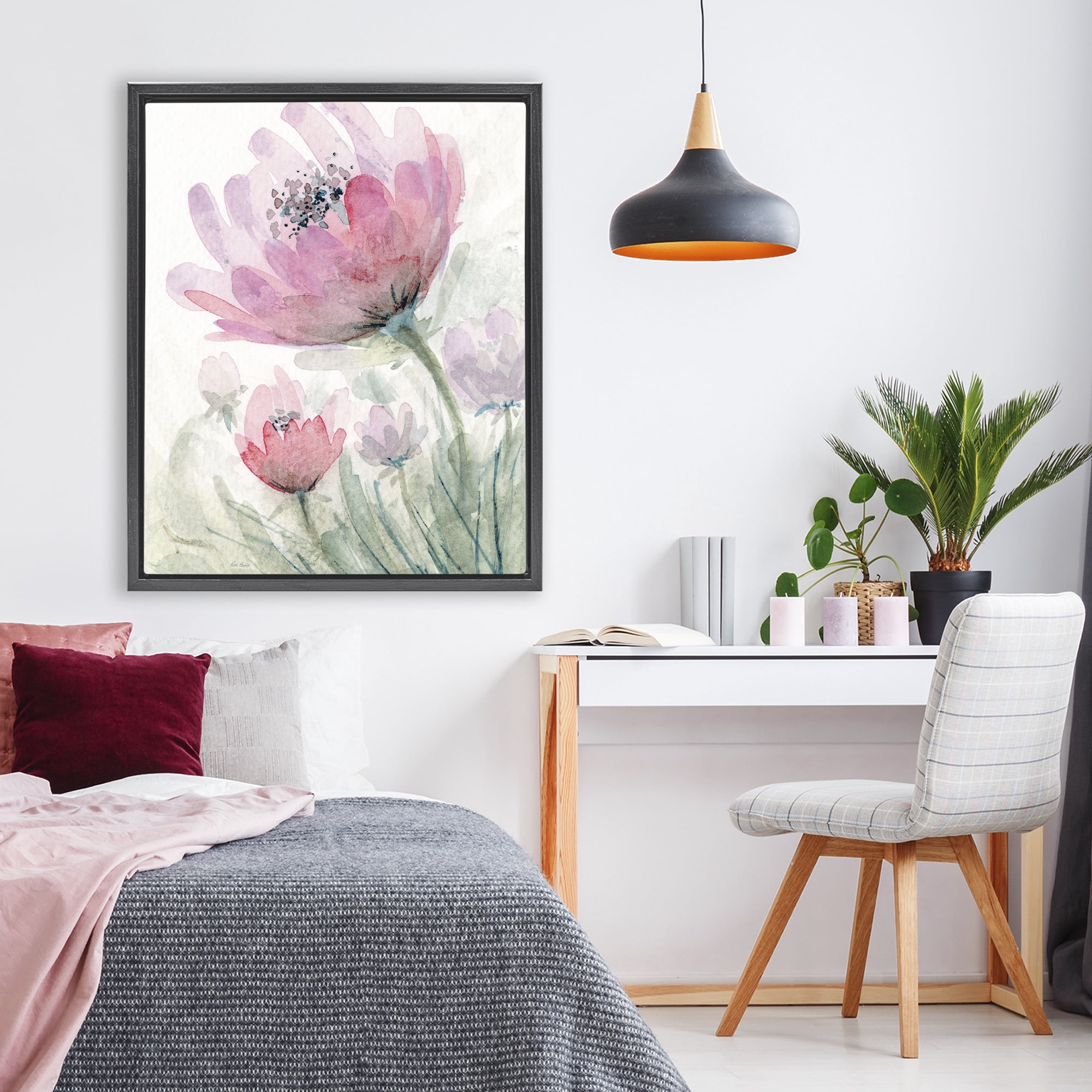 Stupell Industries Pink Flower Blossoms Black Framed Floater Canvas Wall Art, design by Patti Bishop