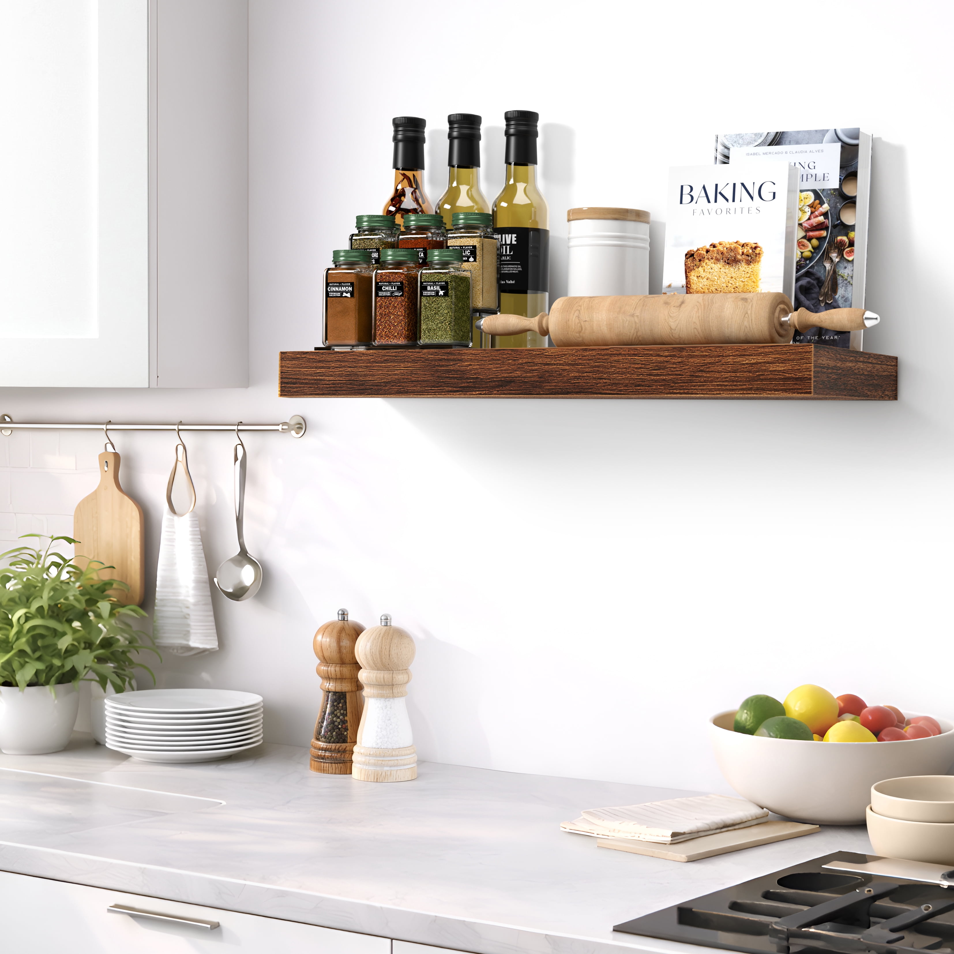 Sorbus 16.25" Floating Wall Shelf, Walnut, Invisible Brackets, Bathroom, Bedroom & Home Decor
