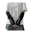 thumbnail image 2 of Eosunjian 1 Pair Women Gloves Lolita Style Fingerless Knitted Star Patchwork Cool Girl Streetwear JK Party Arm Sleeves Warm Thick Winter Arm Covers Black, 2 of 13
