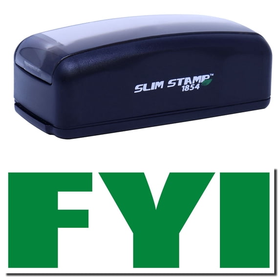 Large Pre-Inked Bold FYI Stamp, Slim 1854, Ultra Slim Design, Impression Size 1-13/16" by 2-1/2", Up to 25,000 Impressions - Green Ink