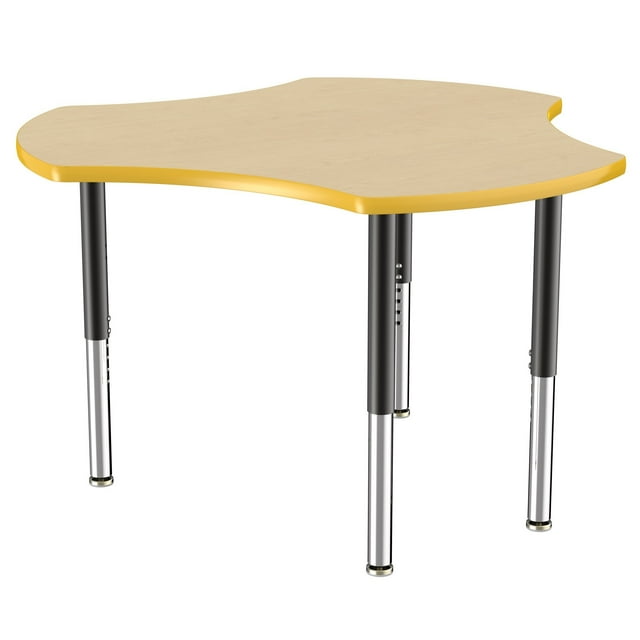FDP Cog Premium Activity School and Office Table (48 inch), Super Legs with Glides and Casters, Adjustable Height 19-30 inches - Maple Top and Yellow Edge