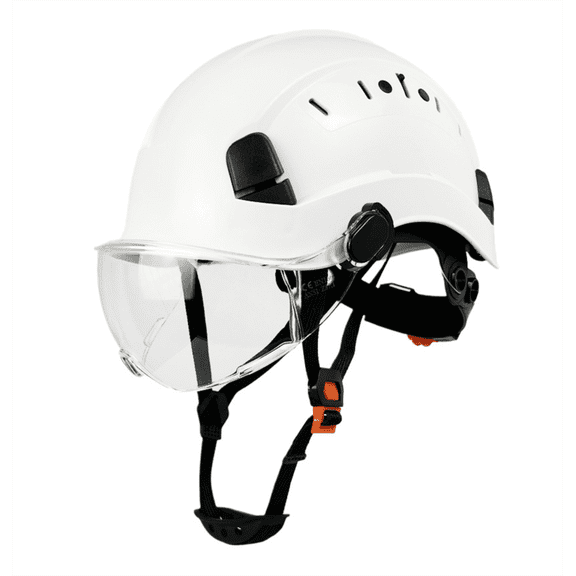 SF06 Construction Safety Helmet with Visor ABS Hard Hat Adjustable Ventilation Hardhats Industrial Work Head Protection for Men(White)