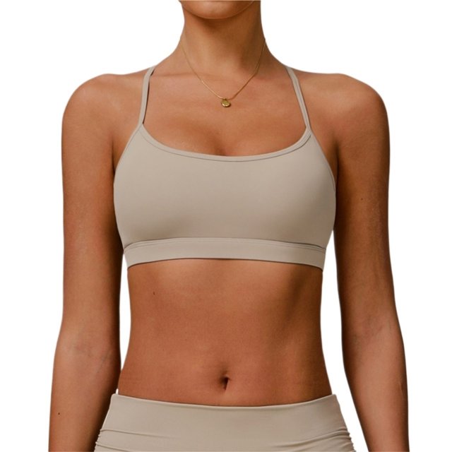 Sujetadores de entrenamiento de yoga con tiras y espalda abierta for mujer, almohadillas extraíbles entrecruzadas de soporte bajo for gimnasio deportivo