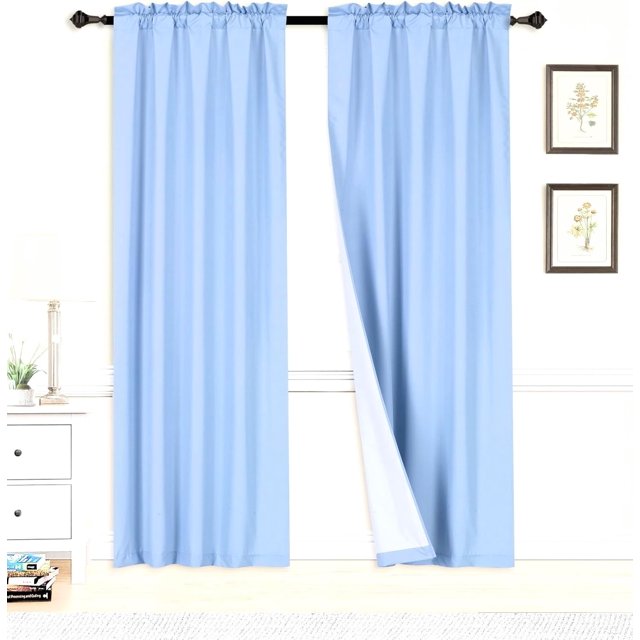 1 Ensemble Rideau de Fenêtre Texture Lisse en Microfibre Doublé Poche pour Tringle Occultant 63 Pouces R64 (Bleu Bébé)