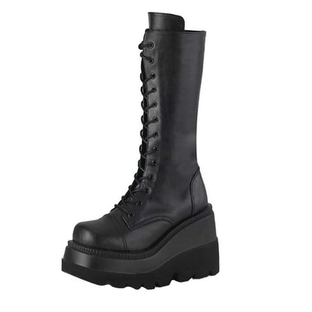 

Tangnade Casual Shoes Women Platform Chunky Shoes Casual Boots Wedges Punk Goth Zipper Mid Calf Boots