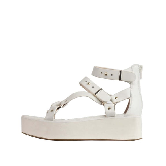 Cecelia New York Mighty Alabaster Buckle Ankle Strap Open Toe Platform Sandals (Alabaster, 6)