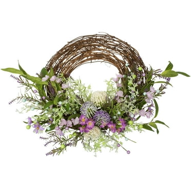 Northlight Allium, Statice and Lavender Half Spring Wreath - 24" - Purple