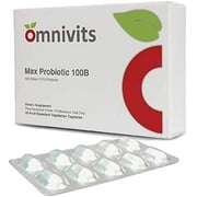Omnivits Max Probiotic 100 Billion CFU | 4 Strains Lactobacillus Acidophilus Lactobacillus Plantarum Bifidobacterium Longum HOWARU Bifido | No Refrigeration | 30 Acid-Resistant Vegetarian DRCaps