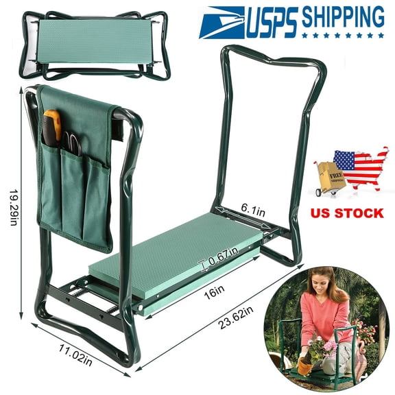 Folding Garden Kneeler Seat Bench Kneeling Soft Eva Pad Seat W/ Stool Pouch Tool