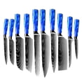 thumbnail image 1 of Japanese Kitchen Knife Set with Beautiful Blue Resin Handle -Chef Knife, Bread Knife, Cleaver Knife, Paring Knife, & More (10-Piece Chef Knife Collection), 1 of 5