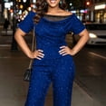 thumbnail image 5 of Ihhxva Women's 2 Piece Outfits off Shoulder Jumpsuit Set Summer Fit Sparkle Wide Leg Glittery Sequin Evening Party Stretchy Flowy Casual S-3XL, 5 of 9