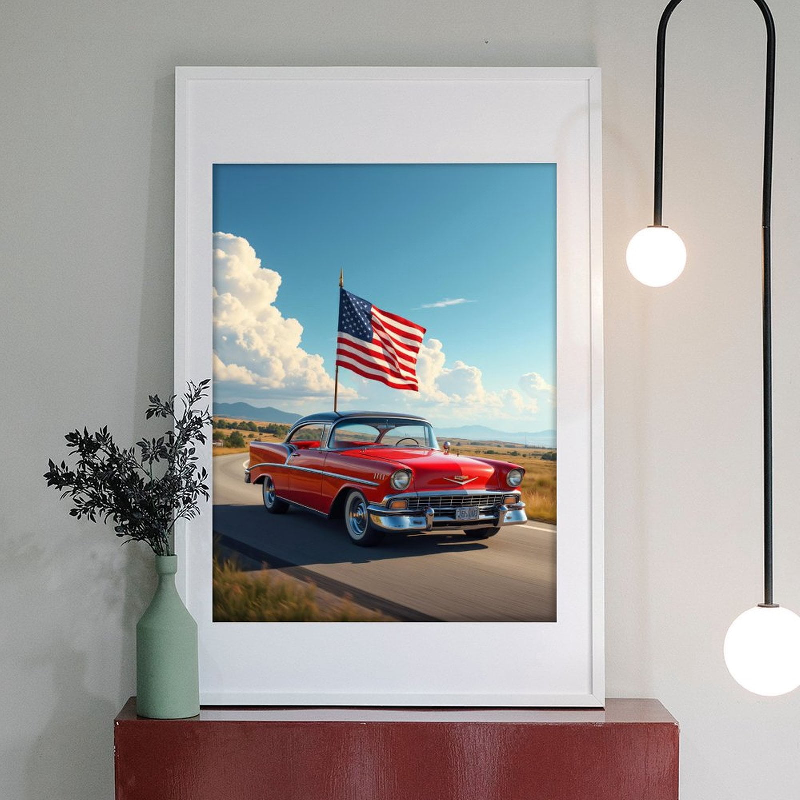 Diamond Art Kits for Adults - 5d Vintage Red Car American Flag Diamond Painting for Adults, Diamond Art for Adults Beginners, Diamond Painting Kits for Adults for Home Wall Decor