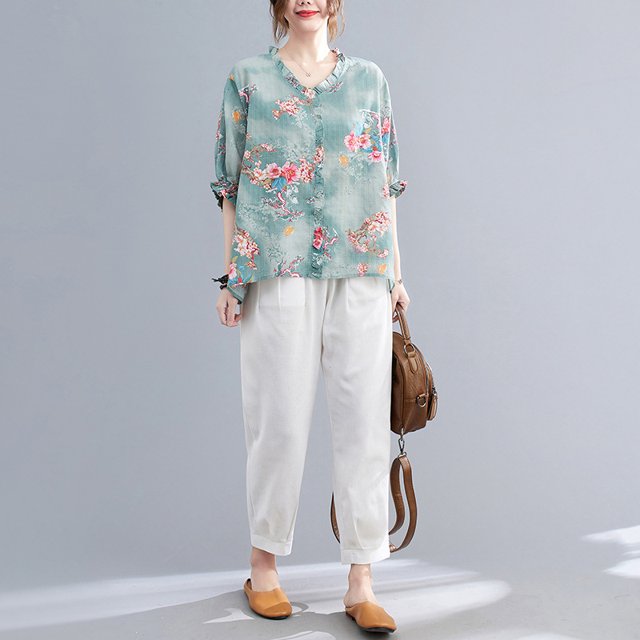 Traje de verano de algodón y lino Shot, camiseta de manga corta de verano, conjunto informal grande de dos piezas de estilo occidental